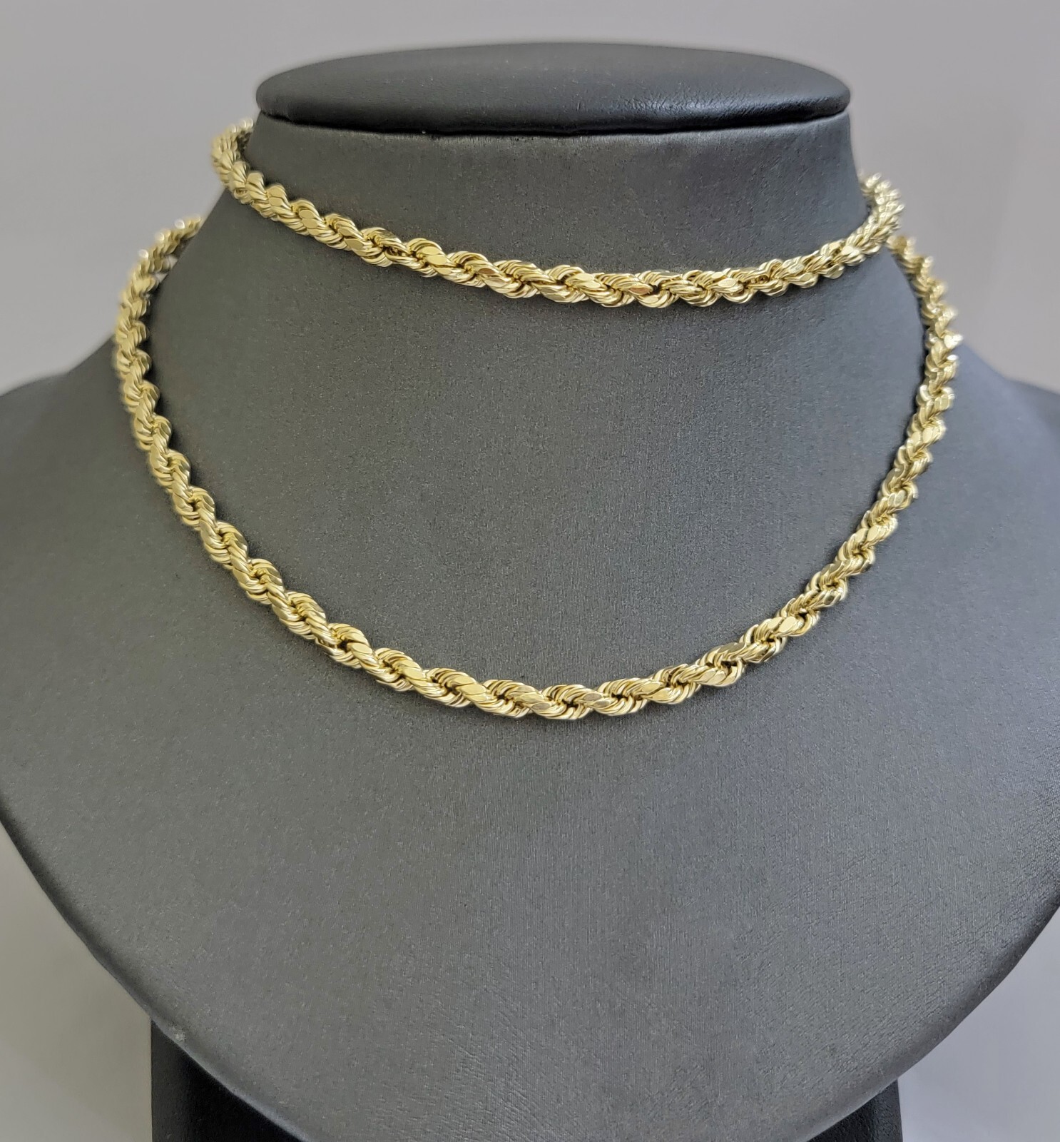 Real 10k Yellow Gold Rope Chain Necklace 4mm 18-28 Inch Diamond Cut Mens 10kt