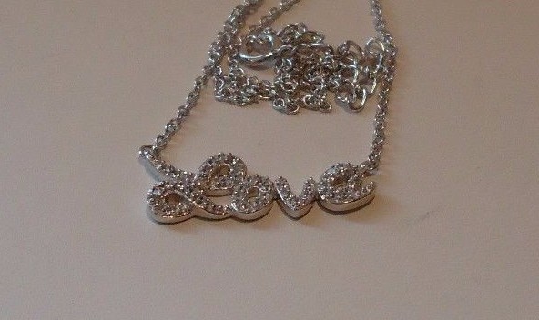 WORD LOVE NECKLACE PENDANT 1 CT LAB CREATED DIAMONDS 925 STERLING SILVER
