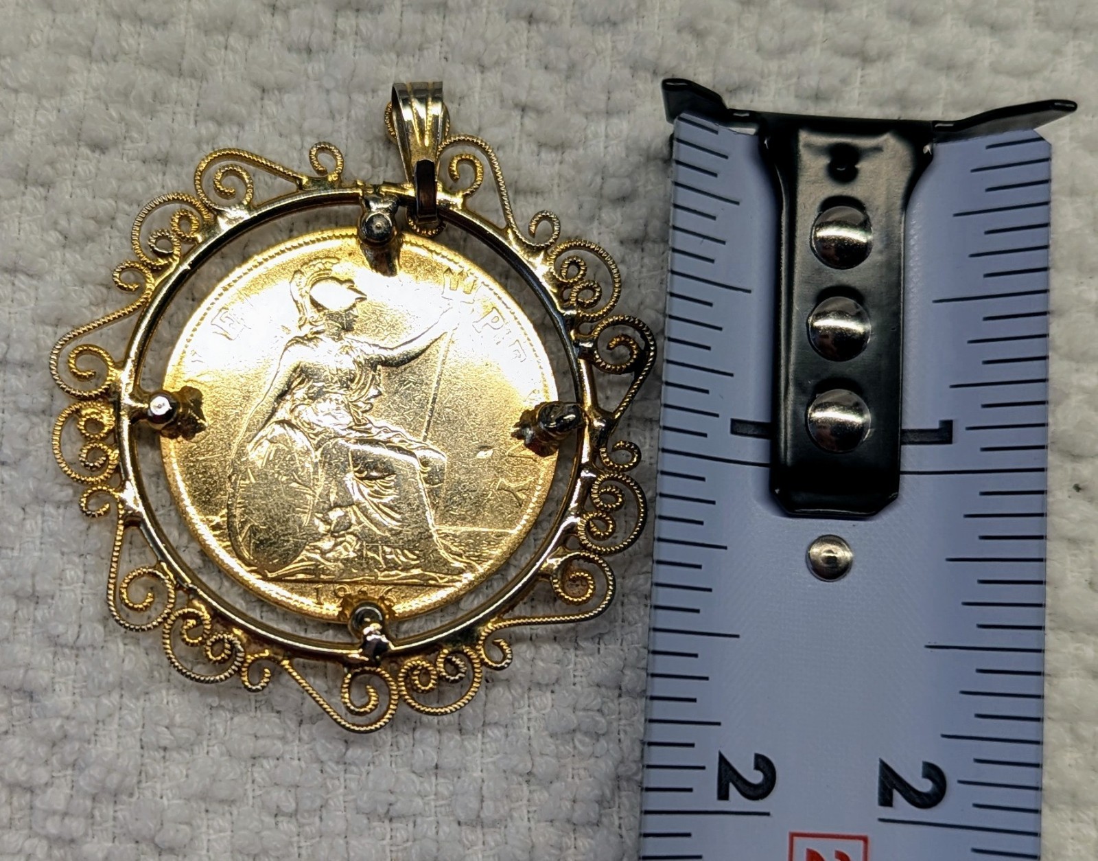 1916 Gold Plated English Penny King George Front & Queen Victoria Back Pendant