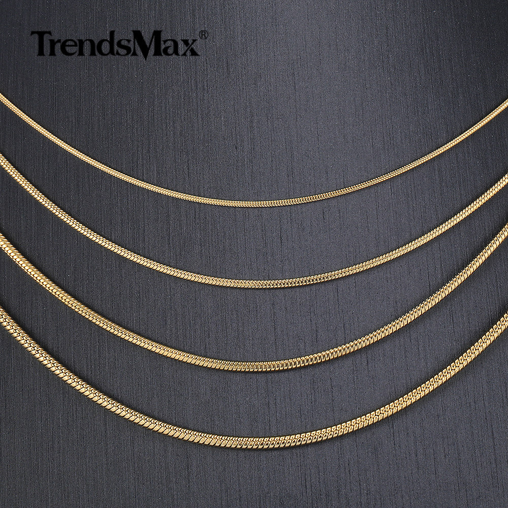0.9-2.0mm Gold Plated Stainless Steel Square Snake Chain Necklace Women Men Link