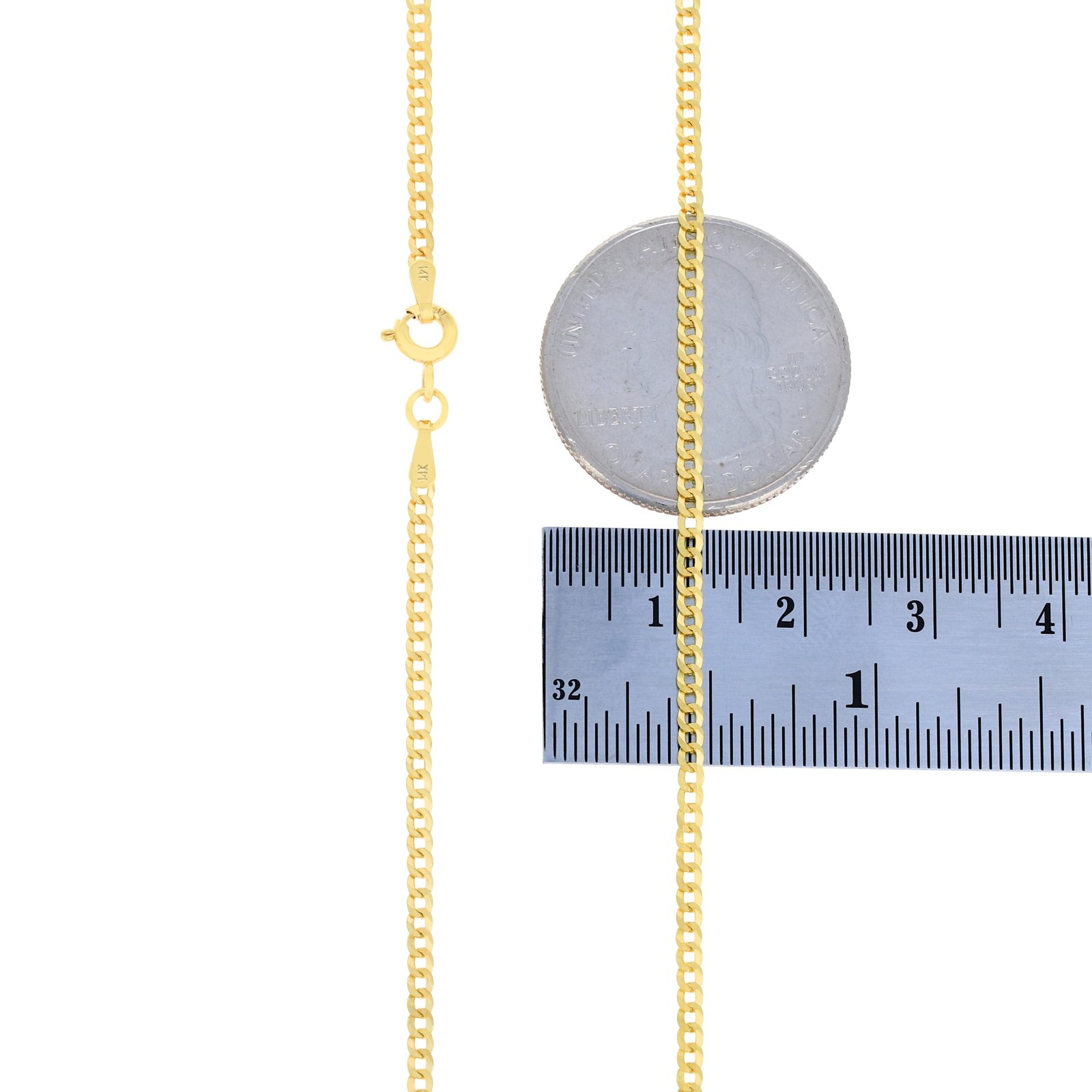 14K Yellow Gold 2mm Solid Curb Cuban Chain Link Mens Womens Necklace 22″