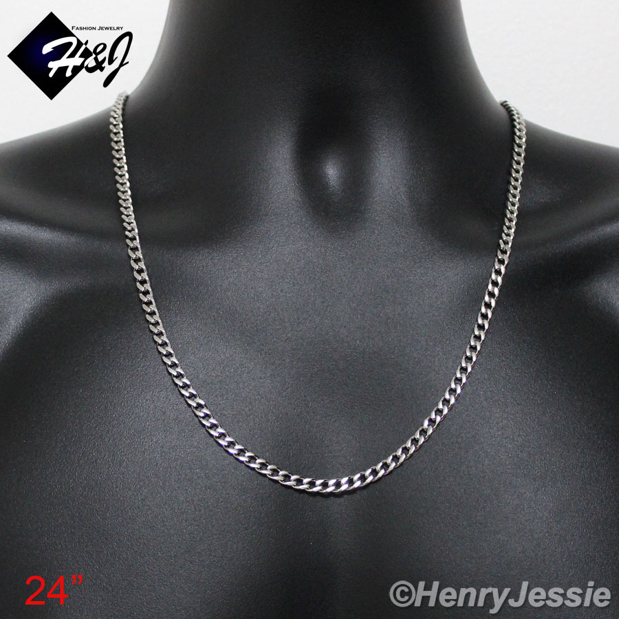 18″-40″MEN’s Stainless Steel 5mm Silver Cuban Curb Link Chain Necklace