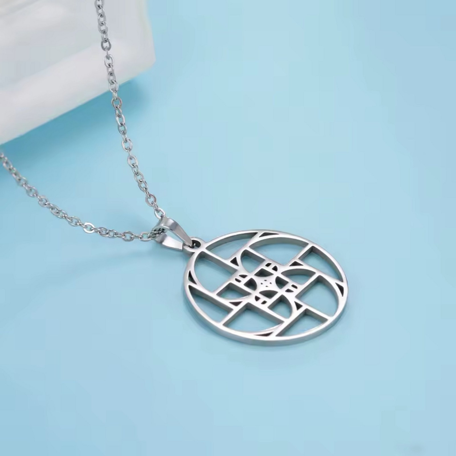 Fibonacci Spiral Necklace Silver Stainless Steel Sacred Geometry Pendant Unisex
