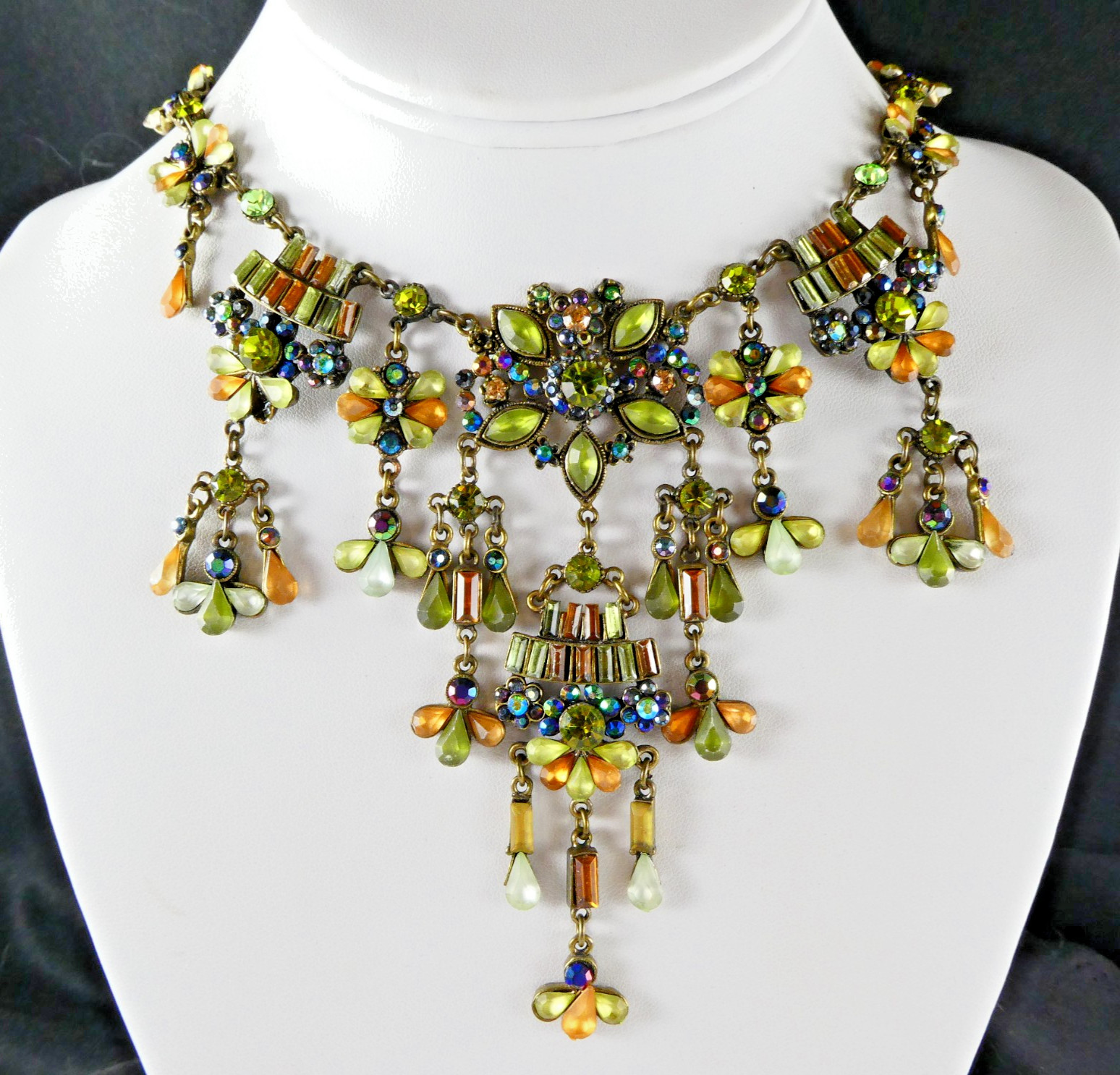 Pretty Bib Style Necklace Multi Color Designer Quality Brass Tone