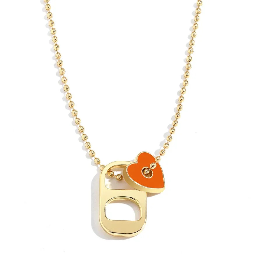 Love Heart Enamel Pendant Necklace for Women Gold Beaded Chain Jewelry