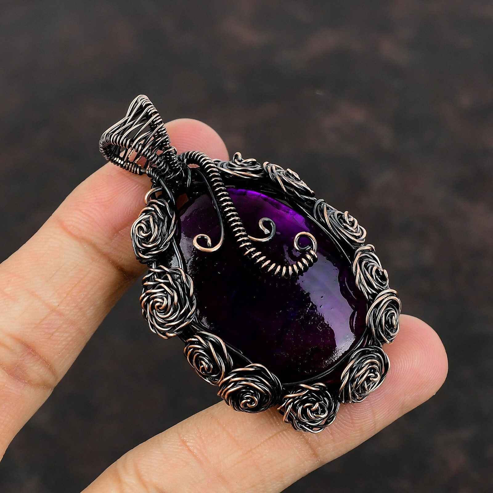 Pink Fire Labradorite Jewelry Copper Love Gift Wire Wrapped Flower Pendant 2.36″