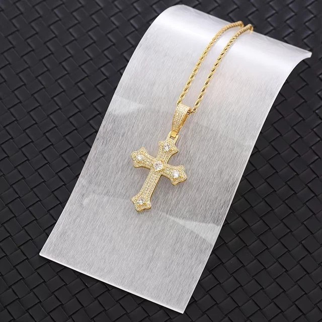 3Ct Round Cut Simulated Diamond Cross Pendant 14K Yellow Gold Plated Free Chain