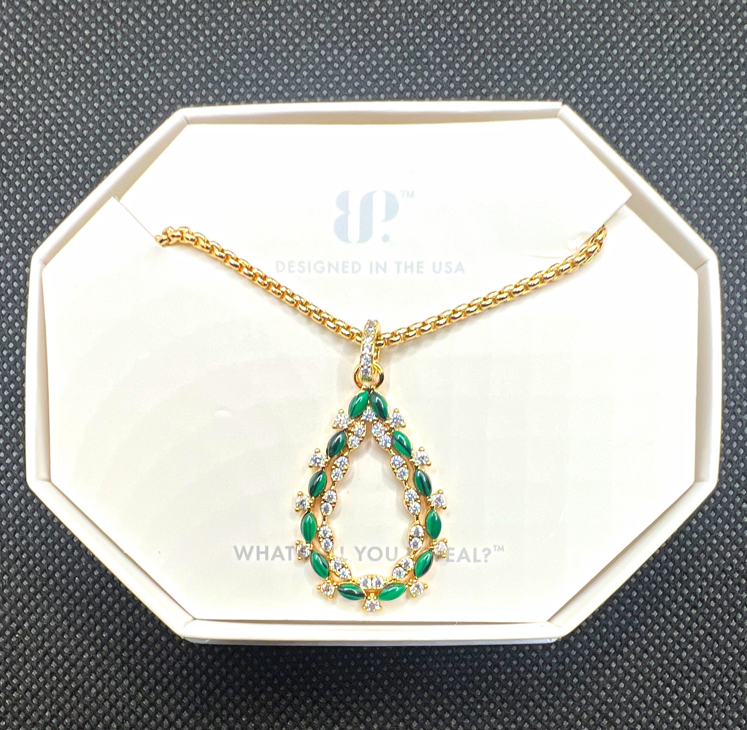 Necklace Reveal NK98816 Gold Plated Malachite Magnesite Drop Necklace 18in (A3)