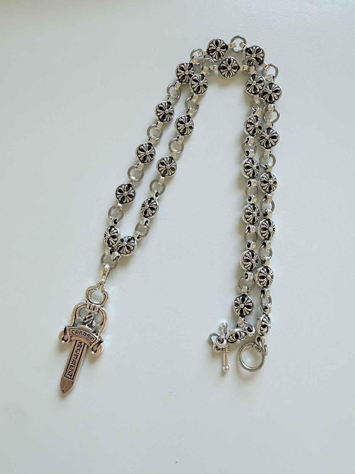 CH style silver cross sword dagger necklace 50cm