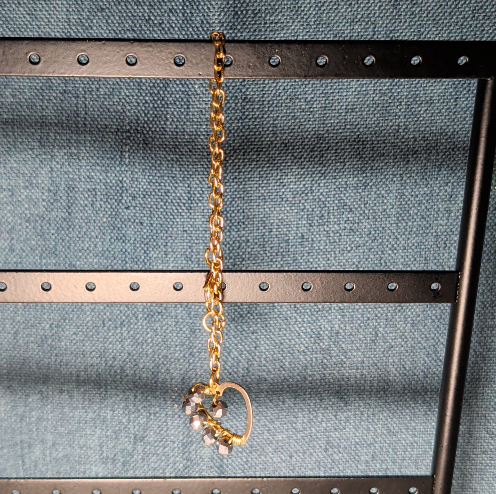 Wire Wrapped Heart Bracelet Gold Tone Hematite Bead Boho