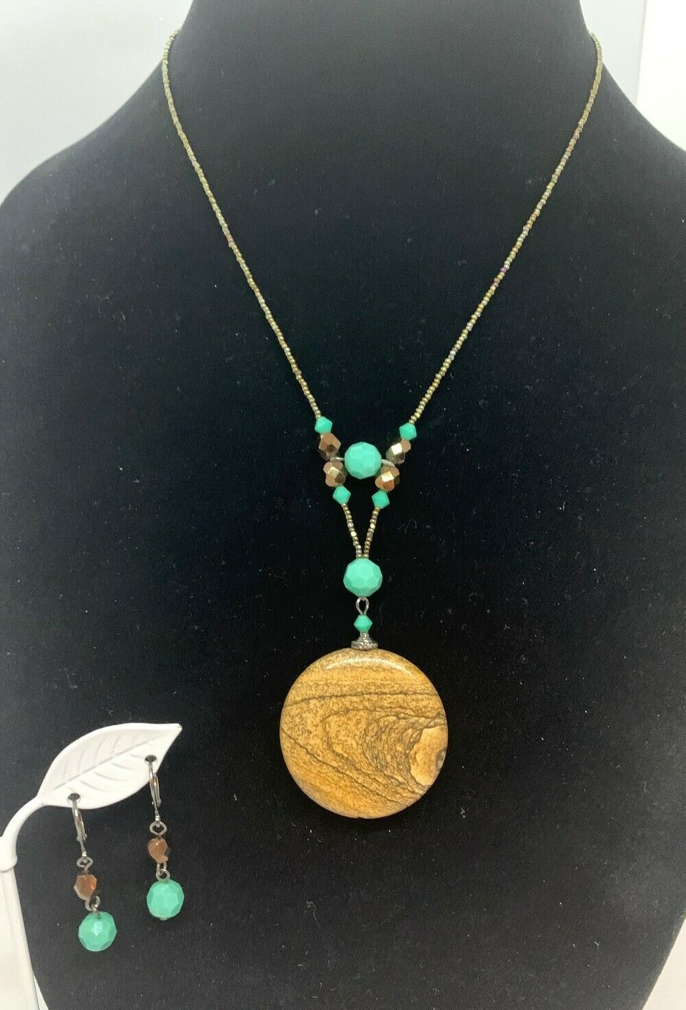 Jasper & Glass Bead Necklace Earrings Set Nickel Lead Free Made In USA Southwest