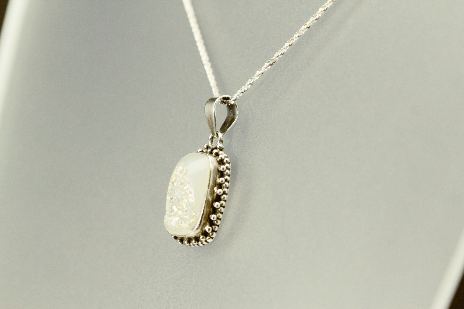 925 Sterling Silver Margarita Chain w Faux Druzy Pendant 7.6 grams 24″ (NEC5650)