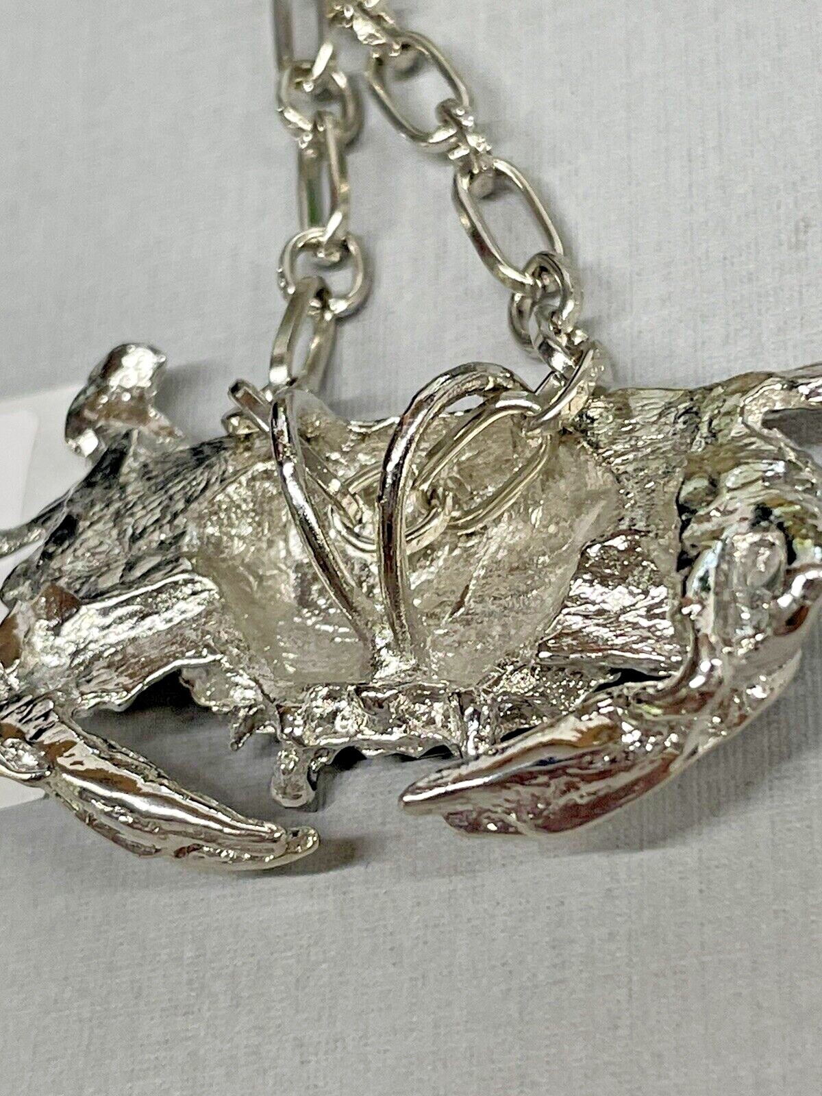 Crab LG Silver Necklace 30” Rhodium Coastal Sea Life Fashion Jewelry NEW