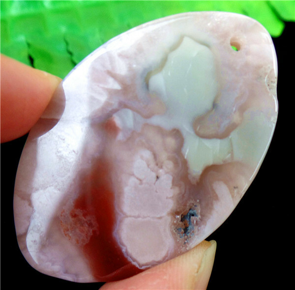 47x30x7mm Natural Cherry Blossom Agate Crystal Marquise Pendant Bead EA85163