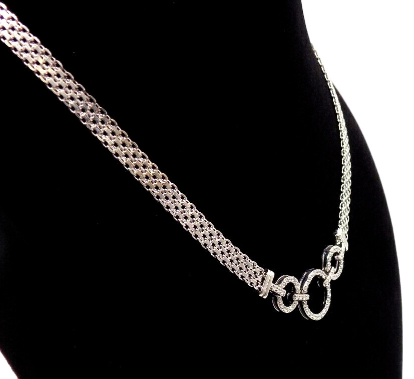 Cubic Zirconia Necklace 925 Sterling Silver Mesh White Colorless Circle Pendant