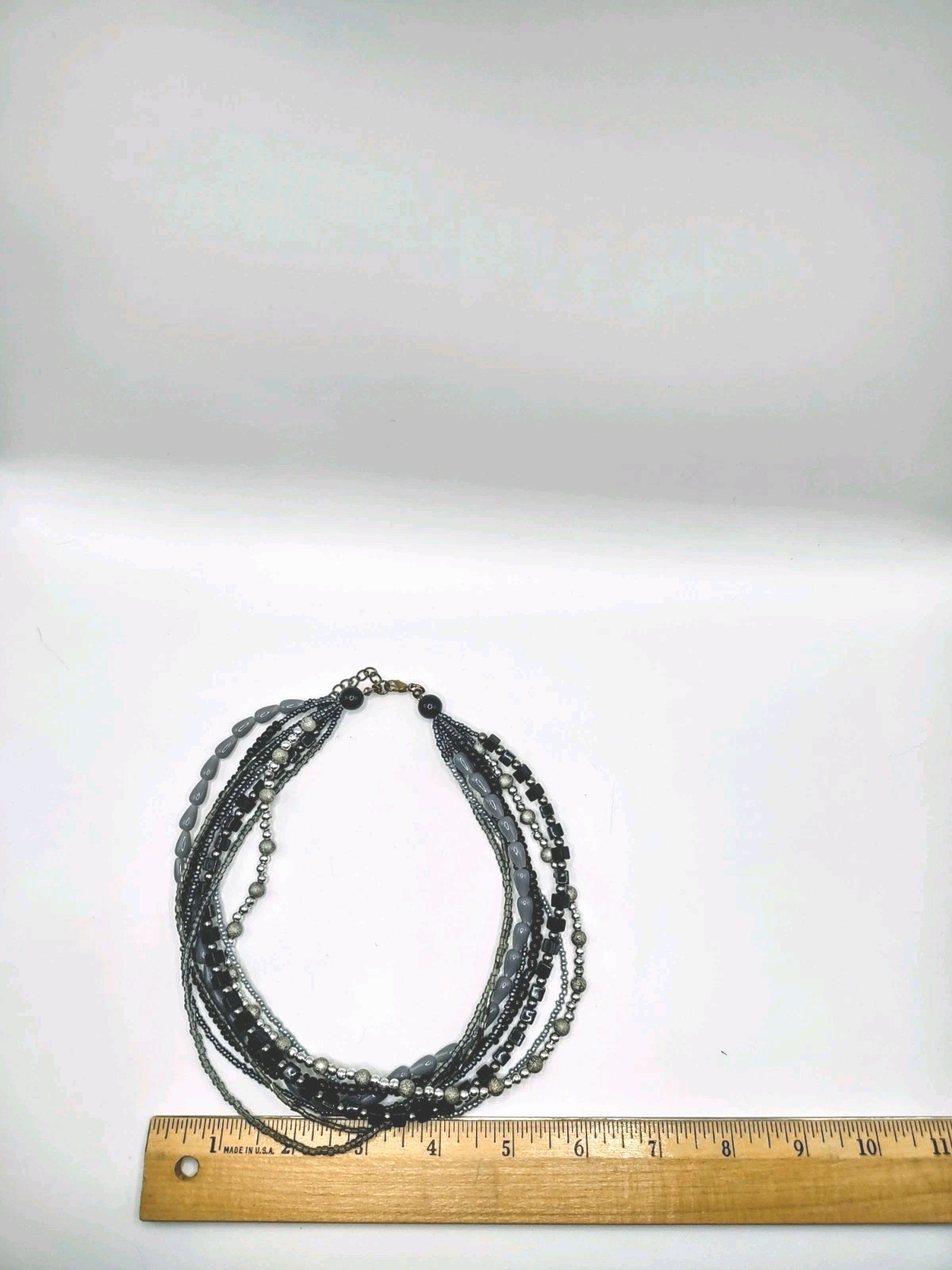 Multi Strand Necklace Beaded Black Grey Layered Fashion Costume Jewelry