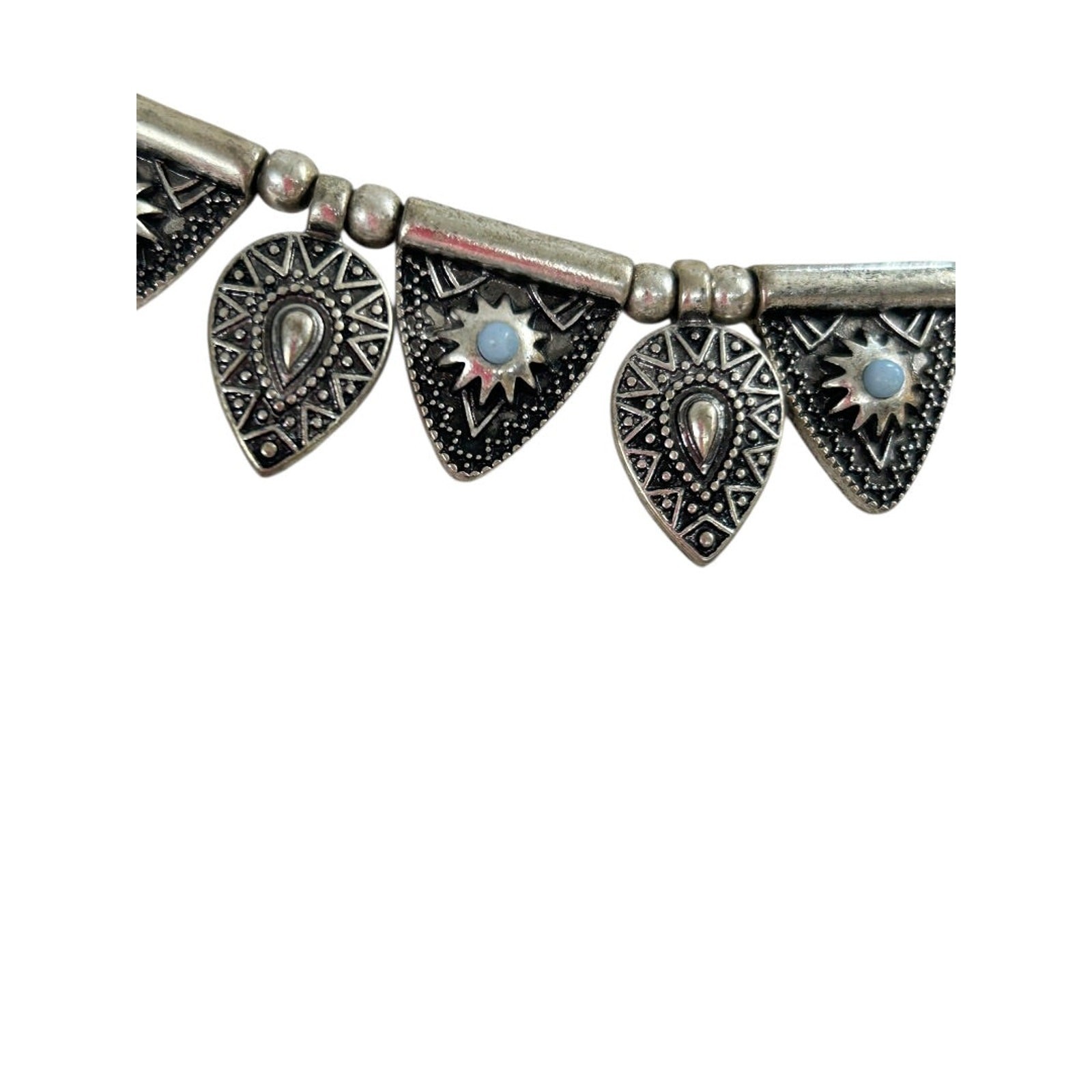 Cord and Metal Southwestern Style Necklace 15.5-18 Inch Silvertone Lobster Clasp