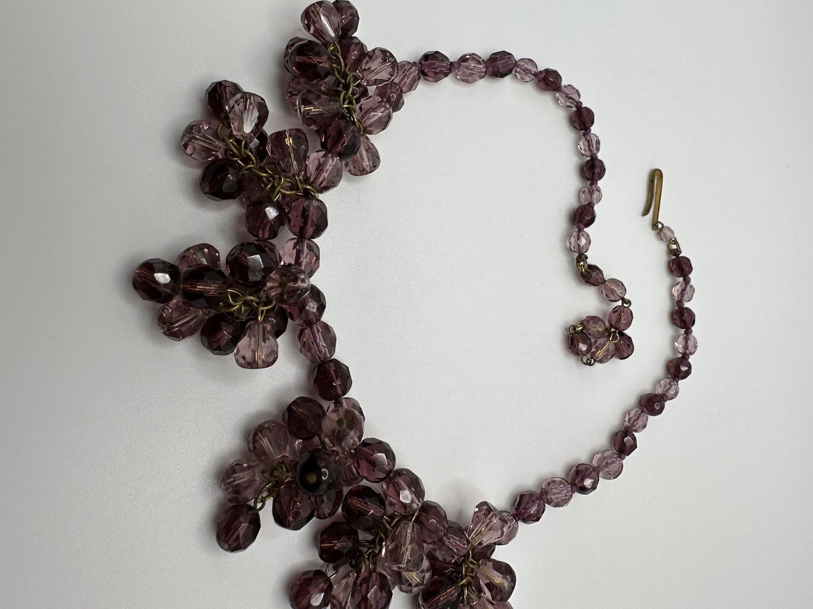 Vintage Western Germany Purple Crystal Bib Statement Necklace 16″ NB6