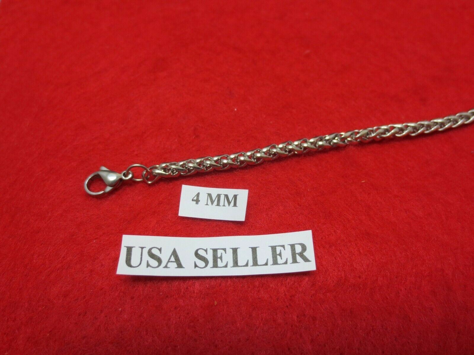 16″-40″ Mens,Womens,,4mm Stainless Steel Silver Braided Wheat Necklace