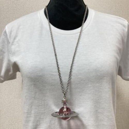 【In Box/Drawstring】Vivienne Westwood Medium Orb Necklace Pink Silver Top 6.5cm