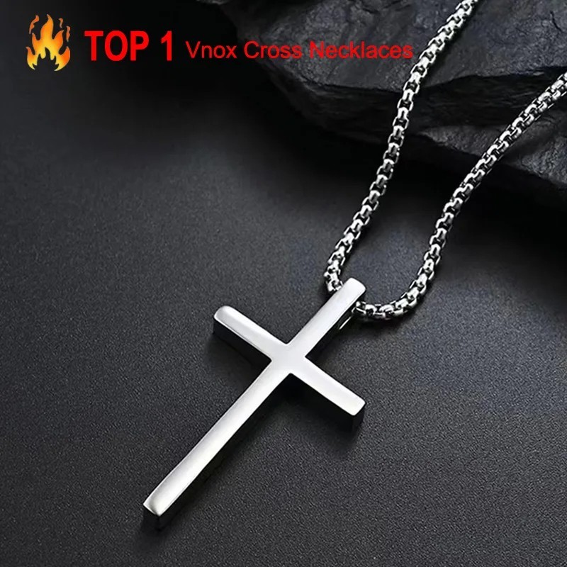 Vnox Cross Necklace Stainless Steel Chain Silver Cross Pendant Men Women