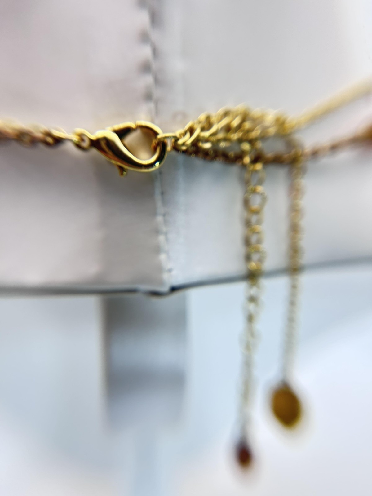 Necklace Gold Tone Brown Beaded Layered Station Chain Lobster Clasp Statement
