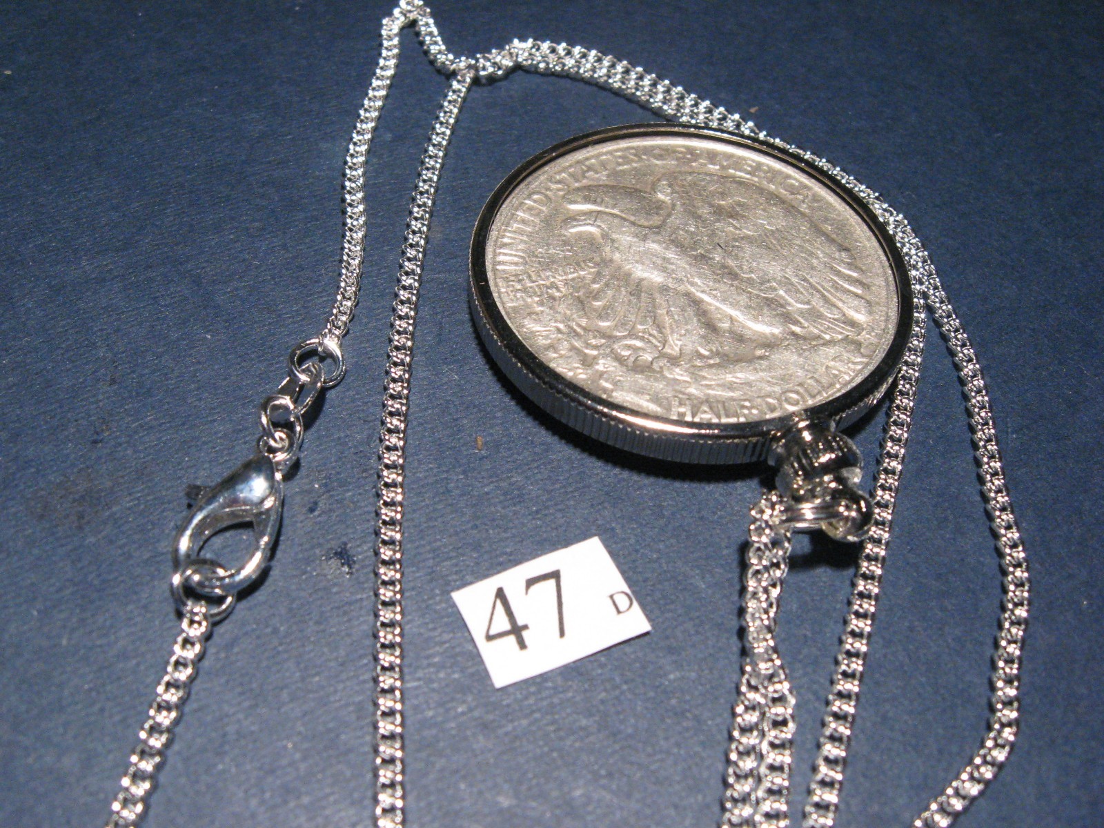 Necklace pendant bezel w/ 1947 Walking Liberty Silver Half Dollar ~ great gift