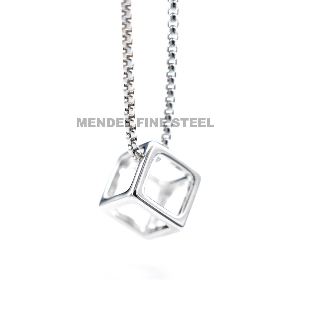 MENDEL Fashion Mens Womens Geometry Charm Cube Pendant Necklace For Women Men