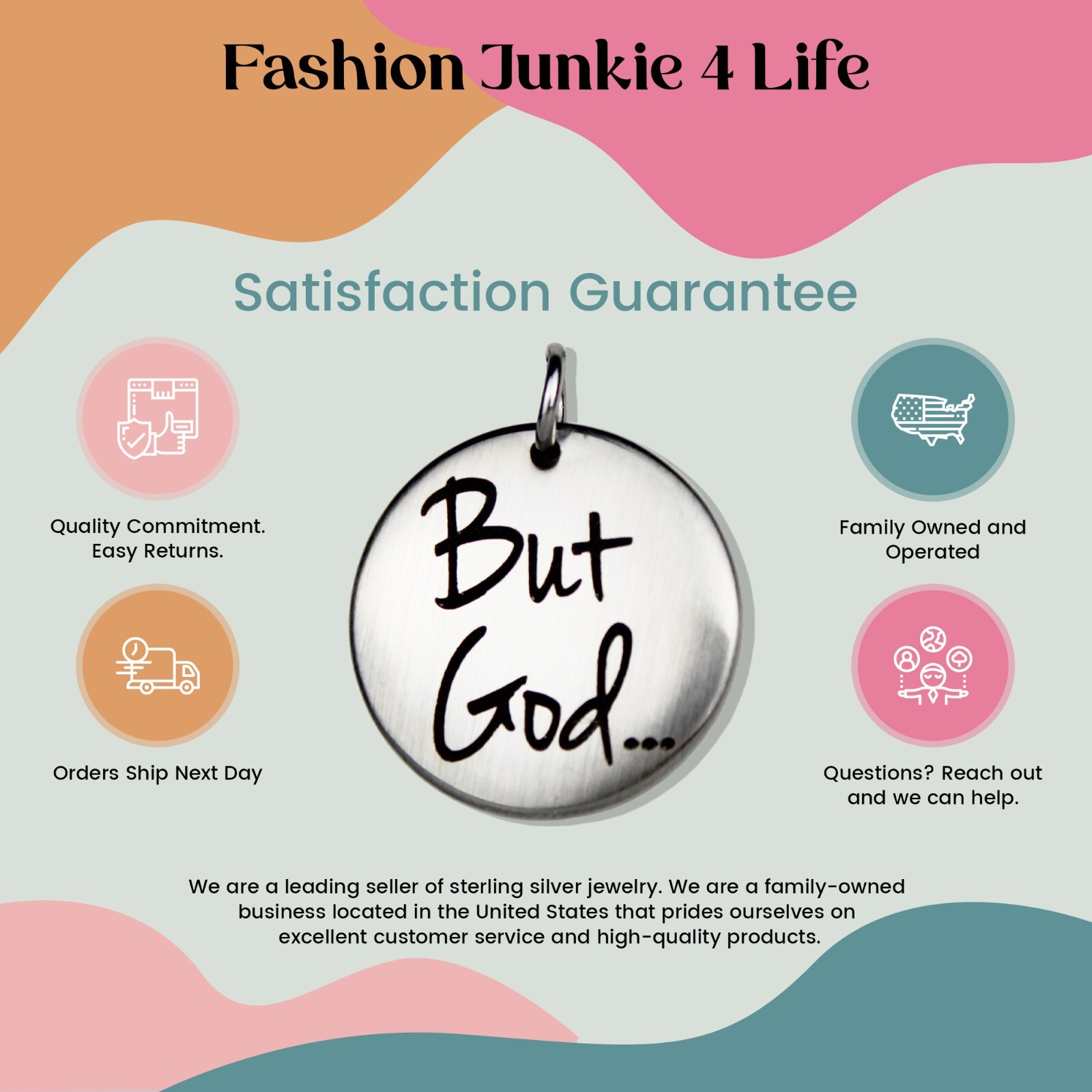 FashionJunkie4Life “But God…” Stainless Steel Round Pendant Necklace