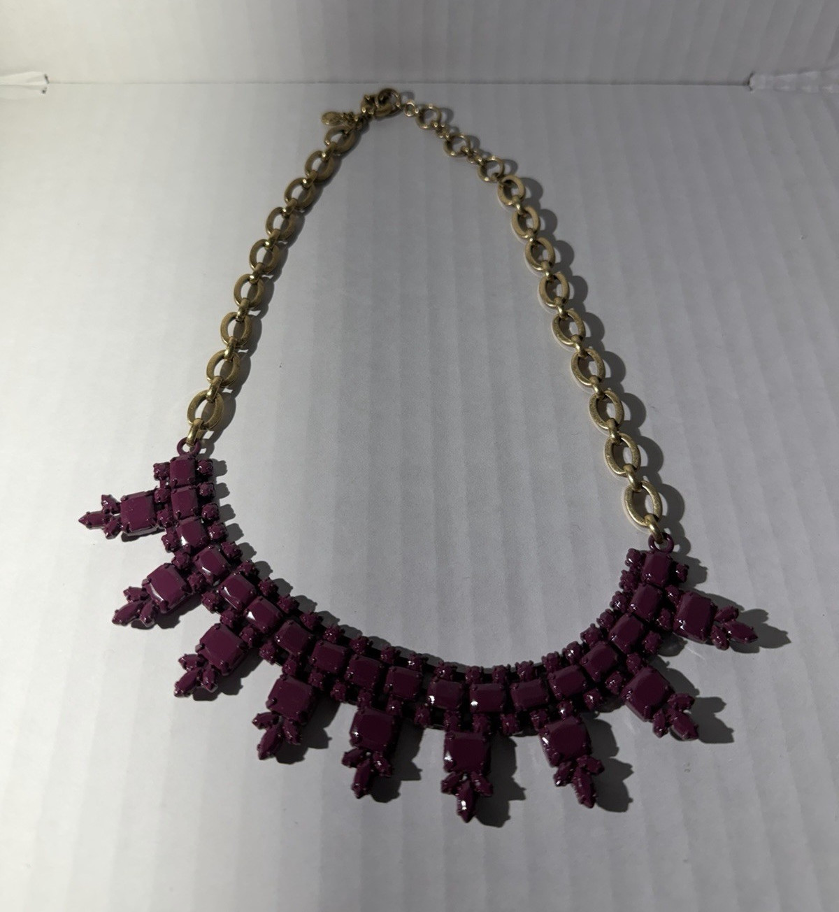 J.Crew Gold Tone Cable Chain Statement Bib Necklace Purple Beaded Pendant