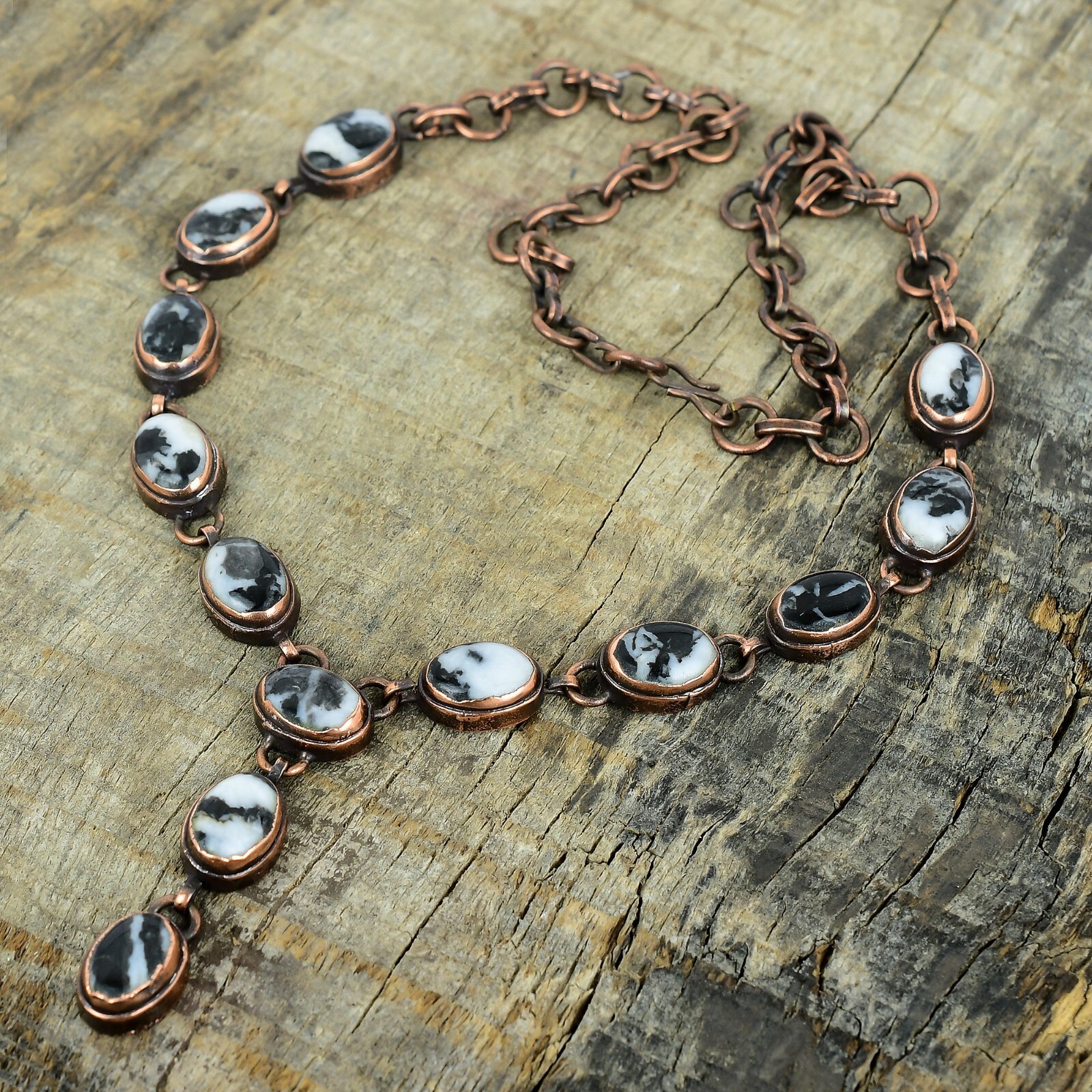 Copper White Buffalo Turquoise Stone Engagement Chain Electroformed New Necklace