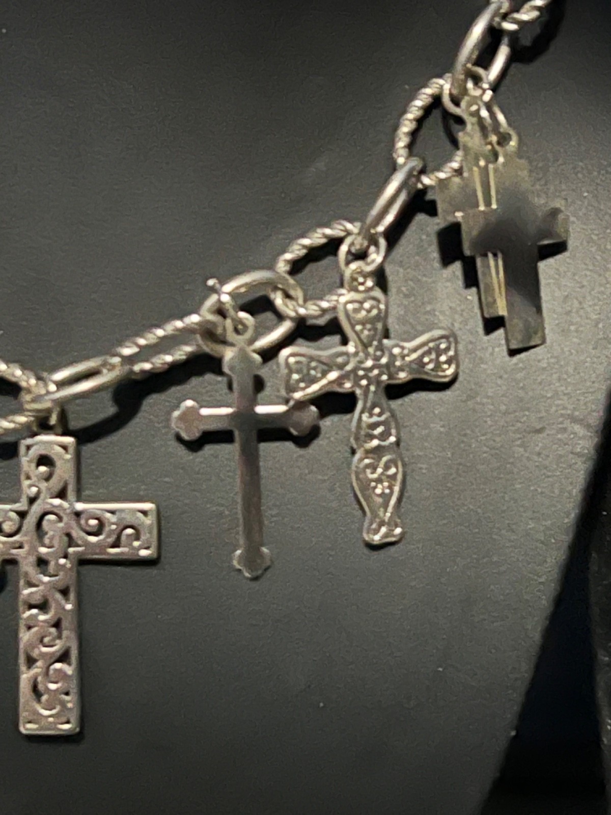 Silver-tone Various Cross Pendant Charms Chain-link Necklace