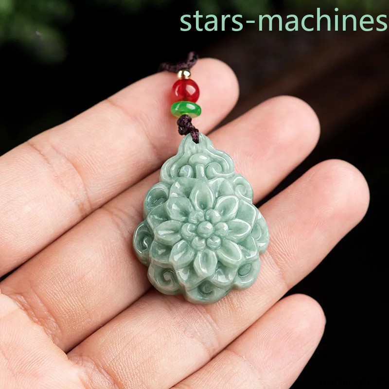 Jadeite Rose Flowers Pendant Ice Kind Handmade Carved Women’s Necklace