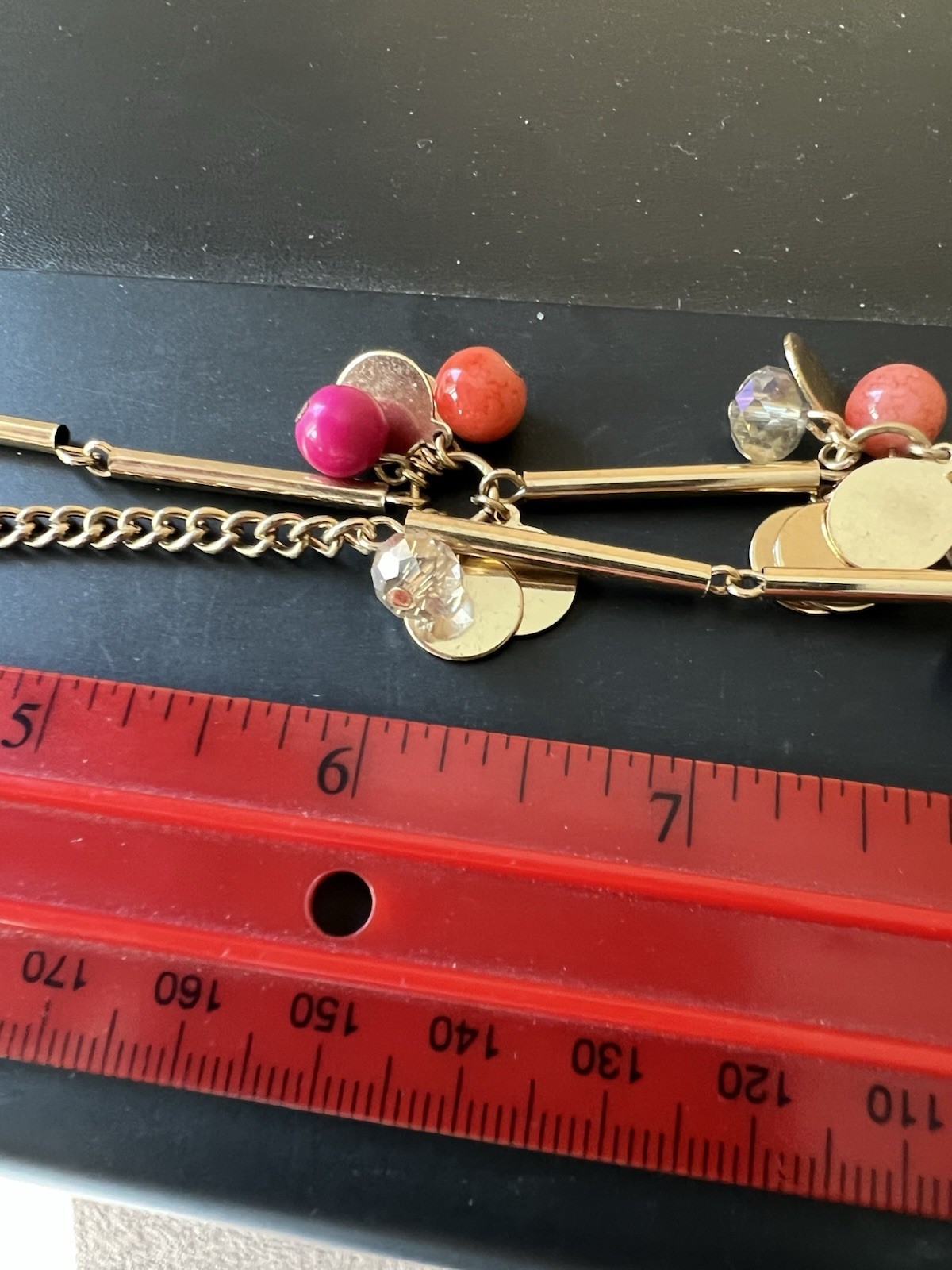Vintage Designer Julia Golden Orange And Dark Pink Necklace