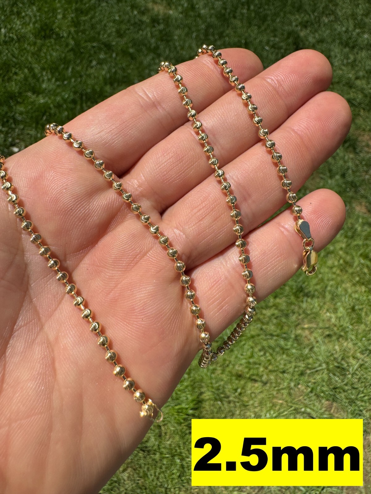 Ball Moon Chain SOLID 925 Silver 14k Yellow Gold Vermeil Hip Hop Diamond Cut