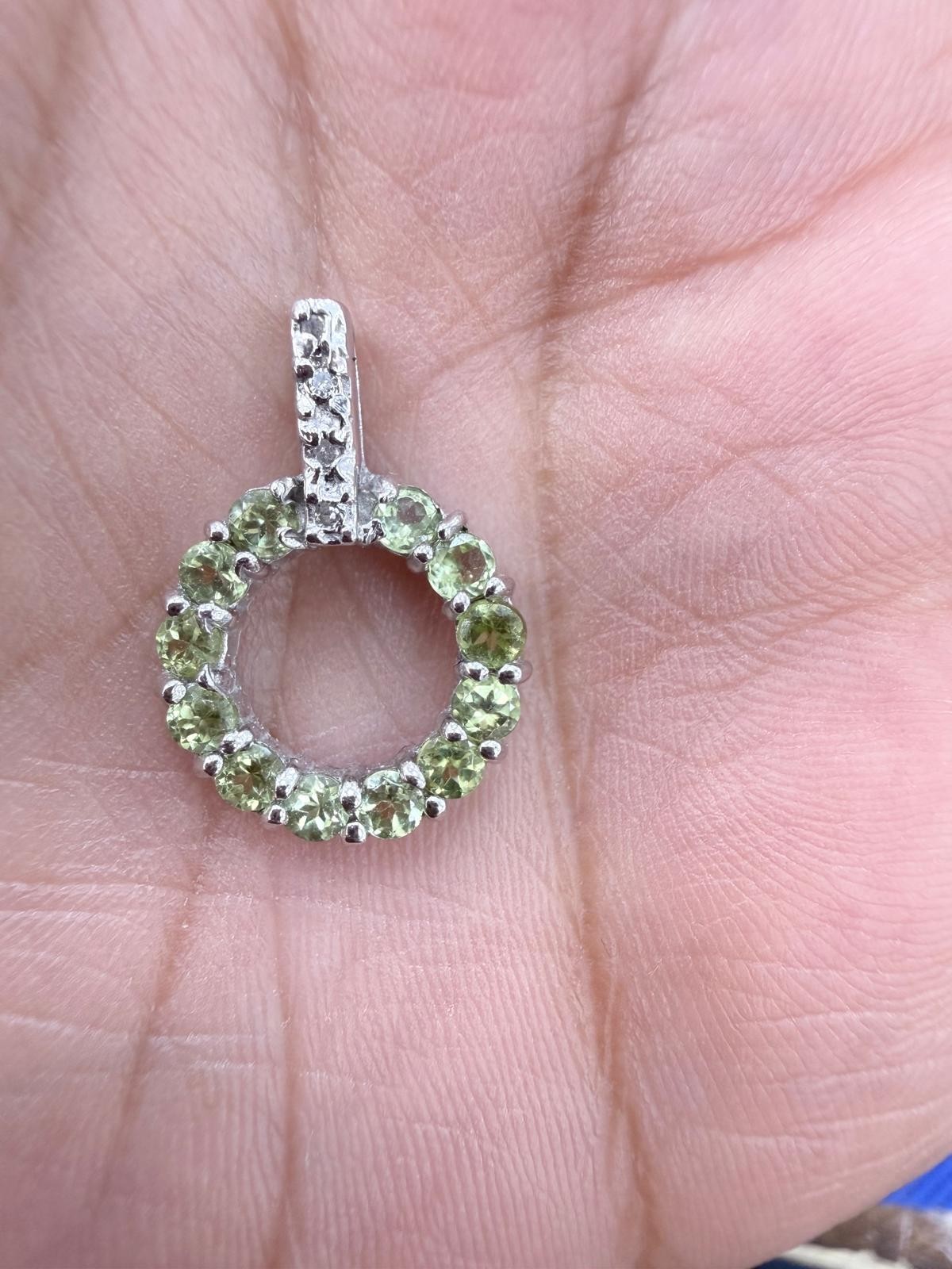 10kt White Gold Eternity Natural Peridot w/ Diamond Pendant Charm w/ Bail