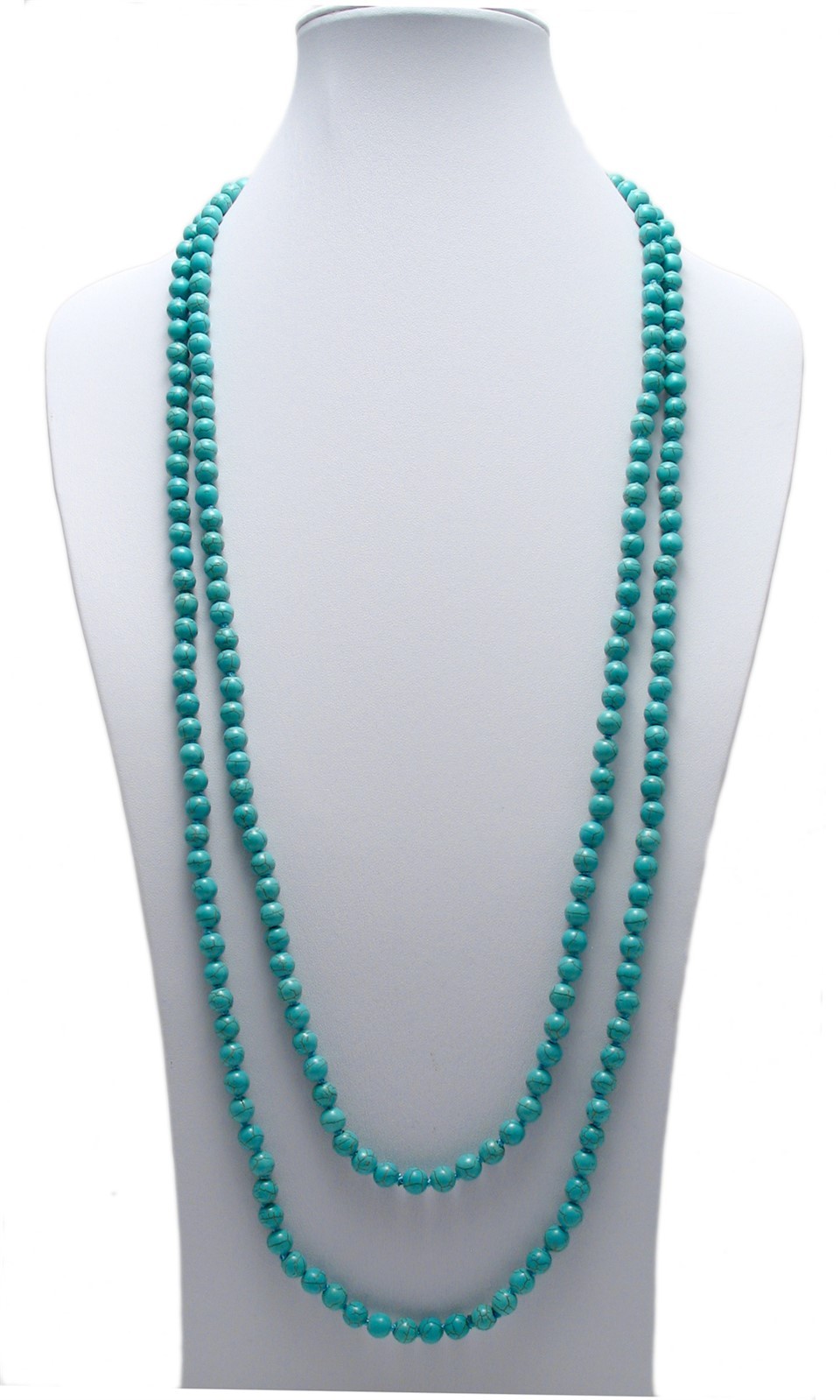 Genuine Natural Turquoise 60″ Long 8mm Bead Stranded Necklace