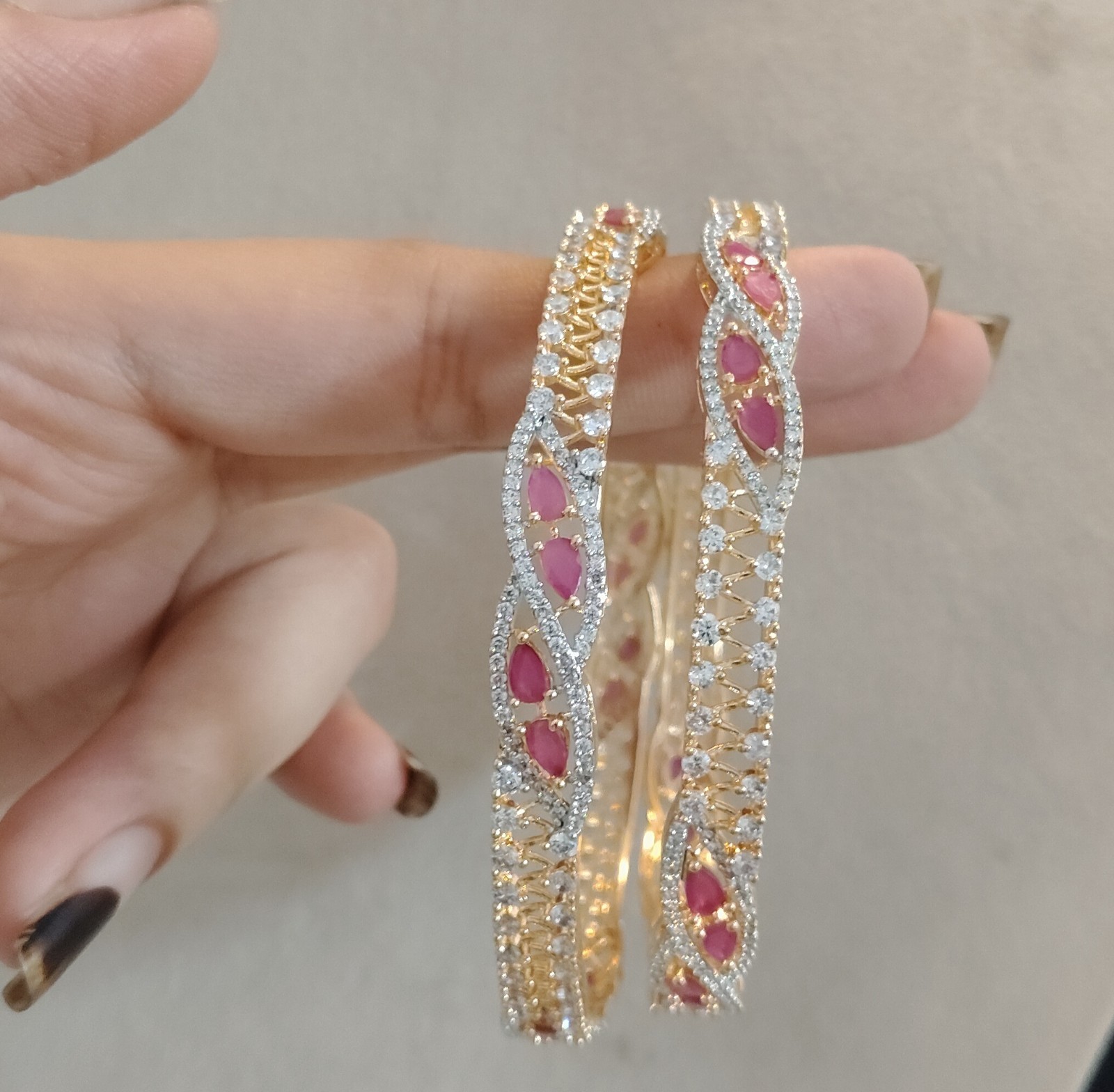 Khushi Twisted Ruby Vine Diamond Style Designer Bangles Roz Jewellers.