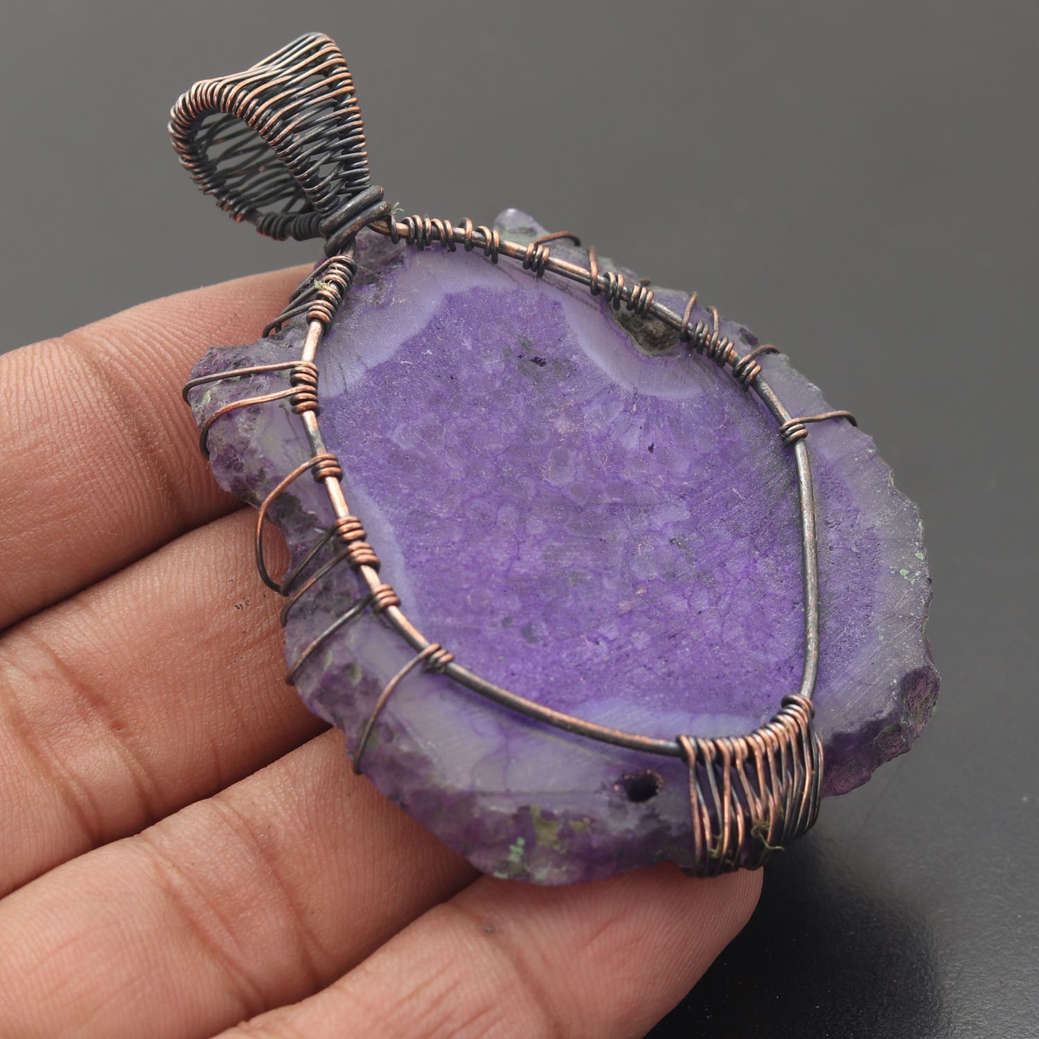 Solar Slice Gemstone Copper Wire Wrapped Handmade Pendant Jewelry Gift For Her