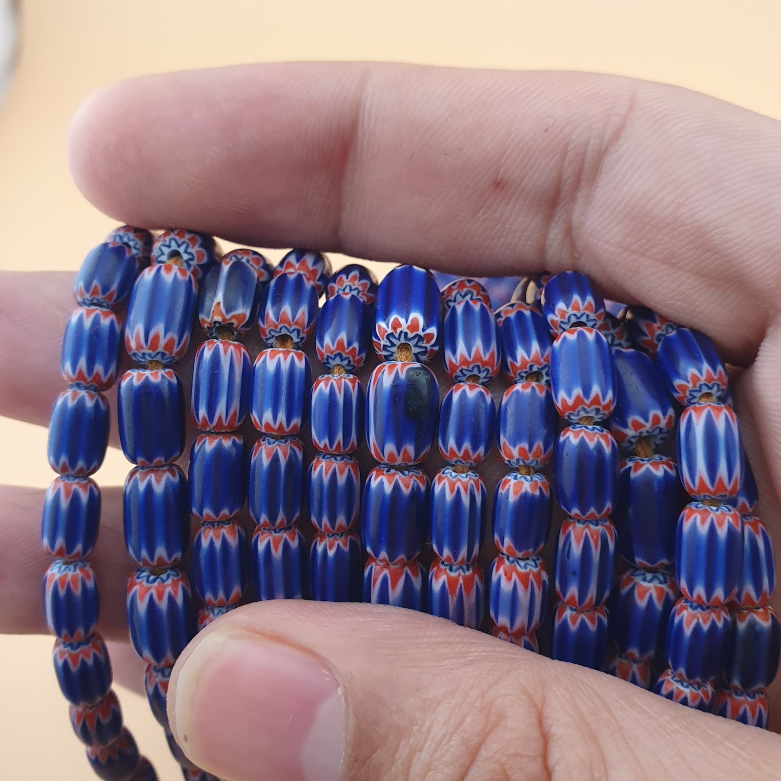 Tiny Blue Venetian Style Chevron Beaded Necklace
