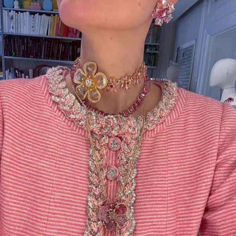 Swarovski Florere Flower Necklace – Pink & Yellow Crystal Fairy Style Statement