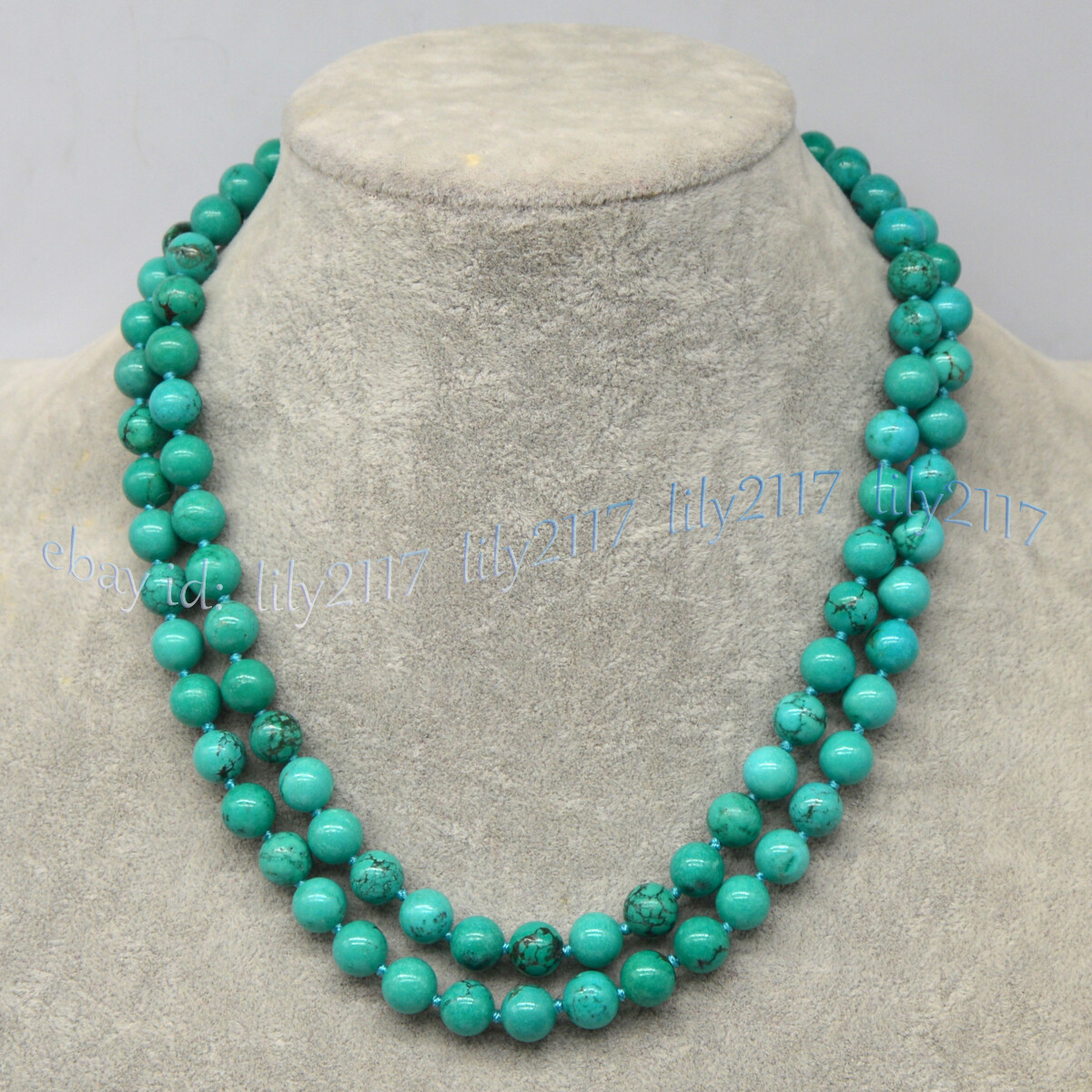 Natural Green Turquoise Round Gemstone 6/8/10mm Beads Knotted Necklace 14-100”