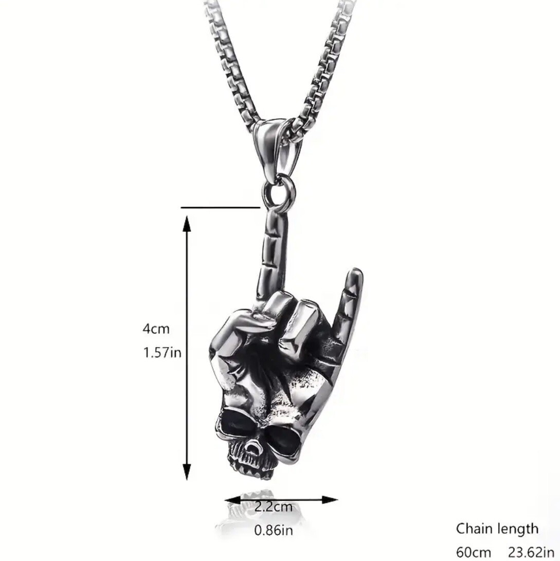 Men’s Gothic Punk Stainless Steel Necklace with Skull Pendant, 60cm Long