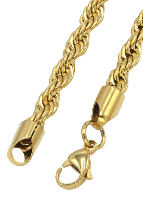 X2 – Gold 18K over 316L Stainless Steel 6mm Thick Rope Chain Necklace 24 inch