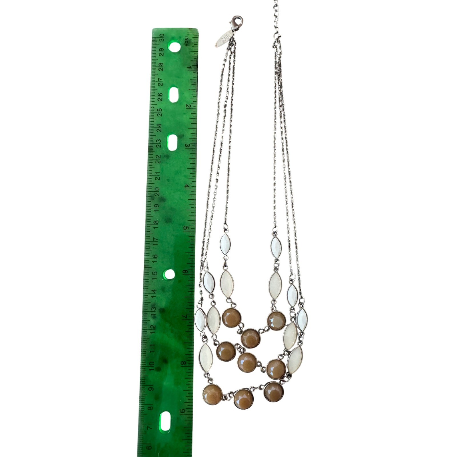 NY New York & Company Silver Tone Layered Necklace Brown Cream Stones 18-20in
