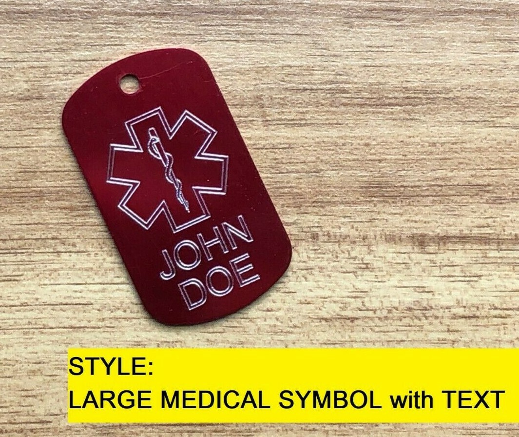 CUSTOM ENGRAVED MEDICAL ALERT ID INFO DOG TAG NECKLACE DIABETIC ALLERGIES ICE