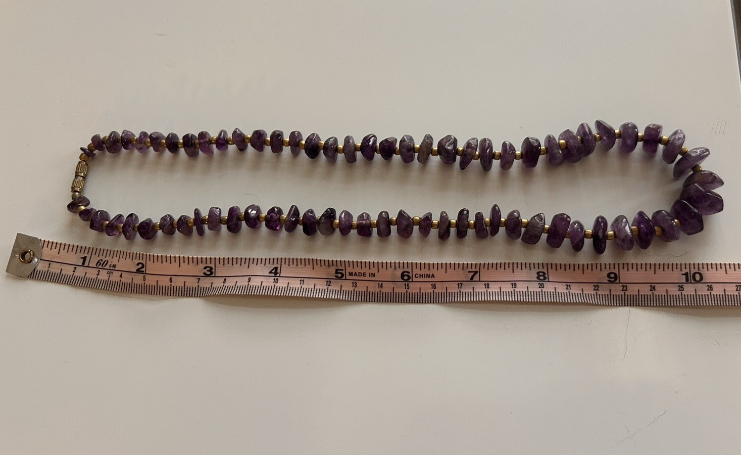 Purple Amethyst Chip Beaded Necklace, Ball/Bead Chain, Barrel Clasp 18 in