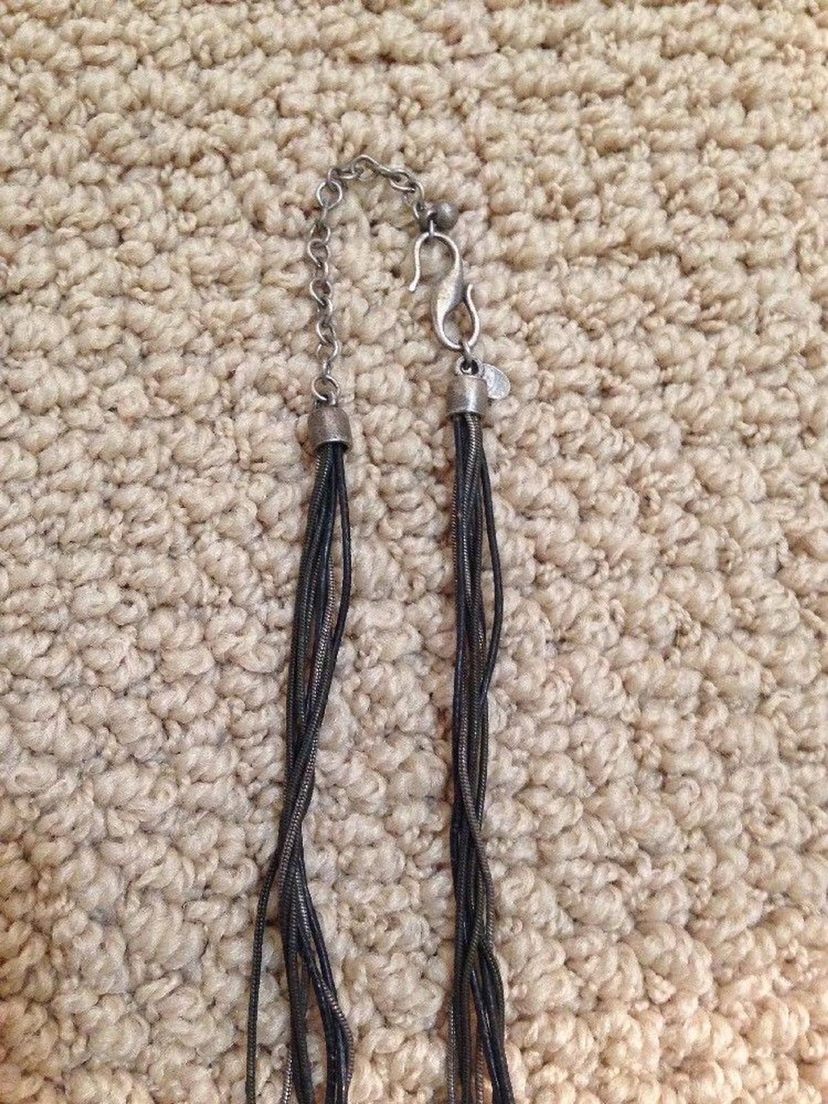 CHICO’S Metal Geometric Pendant Necklace Multi Strand Cord