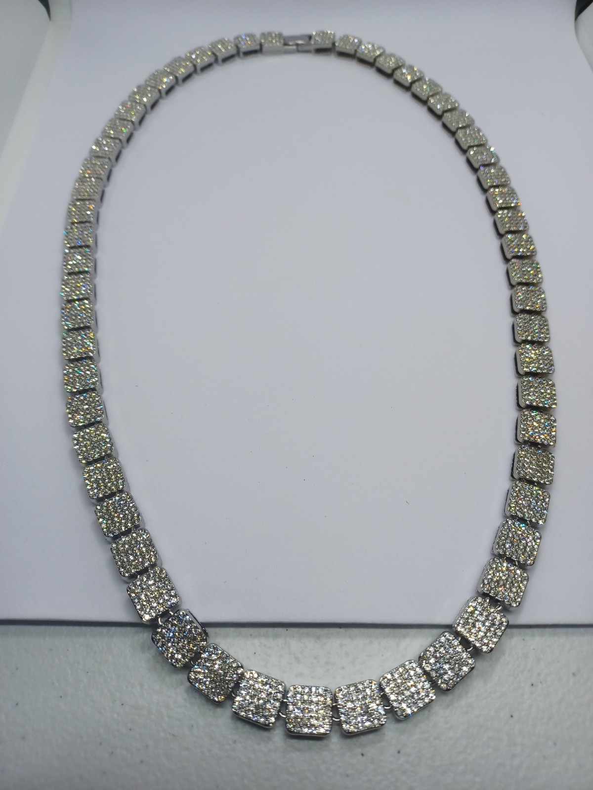 24″ 9mm Square Cluster Crystal Iced Stainless Steel Chain, Box Clasp Beautiful