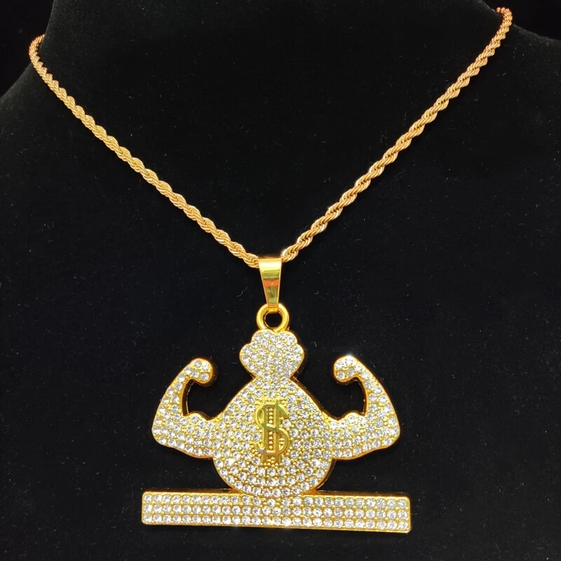HipHop MONEY POWER Pendant Necklace Chain CZ Iced Fashion Punk Men Women Jewelry